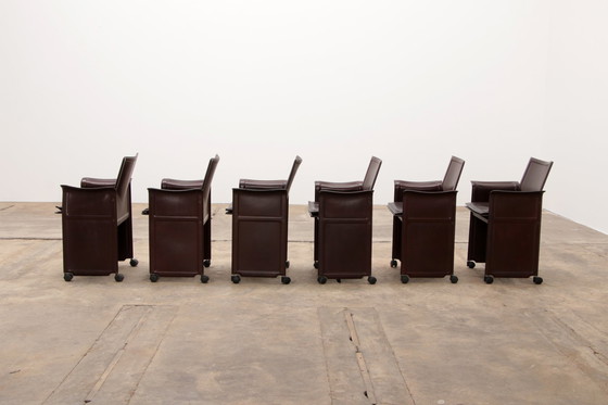 Image 1 of Tito Agnoli for Matteo Grassi leather dining table and six chairs