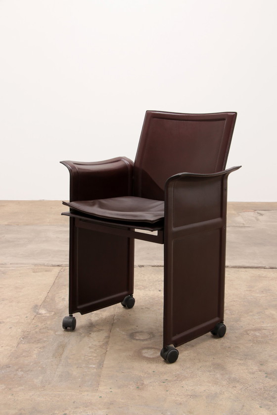 Image 1 of Tito Agnoli for Matteo Grassi leather dining table and six chairs