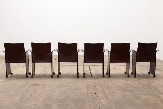 Image 1 of Tito Agnoli for Matteo Grassi leather dining table and six chairs