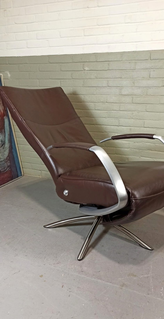 Image 1 of Leather Recliner Swivel Fauteuil Easy Chair 