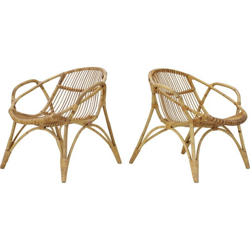 Pair of vintage rattan armchairs by Alan Fuchs, Czechoslovakia 1960s