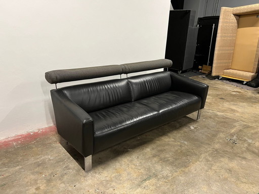 Free Delivery Leolux Black Leather Sofa 215X95