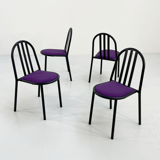 4 No.222 Chairs With Purple Seating By Robert Mallet-Stevens For Pallucco, 1980S