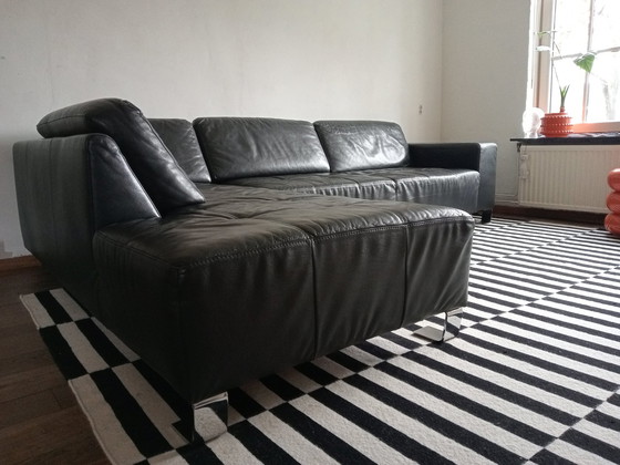 Image 1 of Large Leather Corner Sofa D.Gray/Black