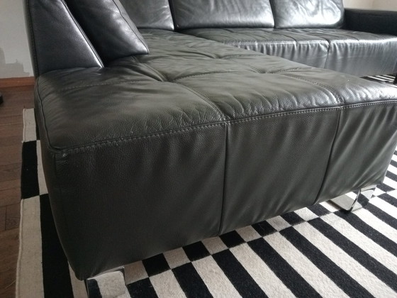 Image 1 of Large Leather Corner Sofa D.Gray/Black