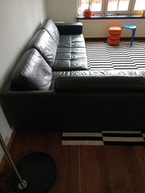 Image 1 of Large Leather Corner Sofa D.Gray/Black