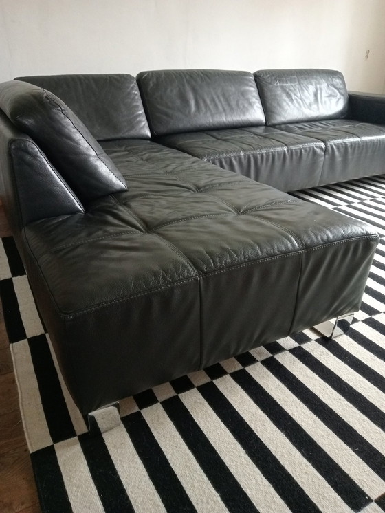 Image 1 of Large Leather Corner Sofa D.Gray/Black