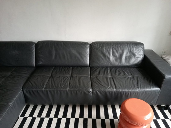 Image 1 of Large Leather Corner Sofa D.Gray/Black