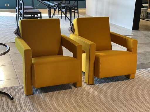 Cassina Armchair 637 Utrecht (New-Never Used) In Mustard Yellow Wool. 