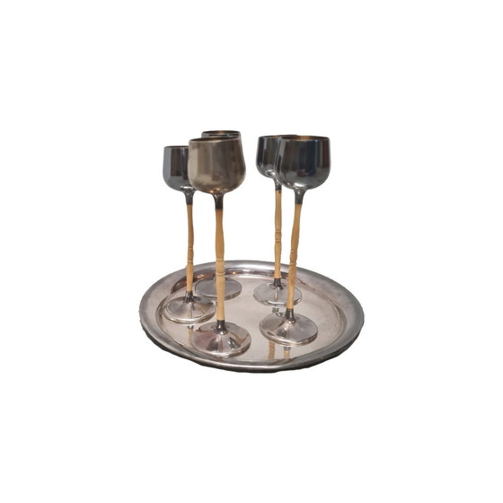 Image 1 of Set da liquore vintage placcato argento con osso, anni '50