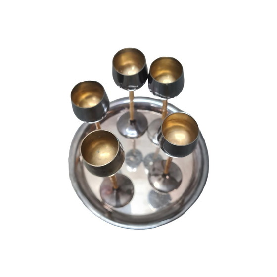 Image 1 of Set da liquore vintage placcato argento con osso, anni '50