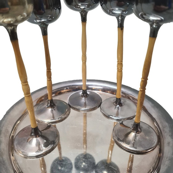 Image 1 of Set da liquore vintage placcato argento con osso, anni '50