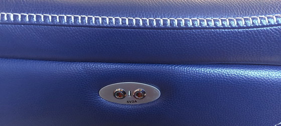 Image 1 of Divano da 3,5 posti - Pelle Luciano Florida Navy con 2 batterie per poggiapiedi elettrico