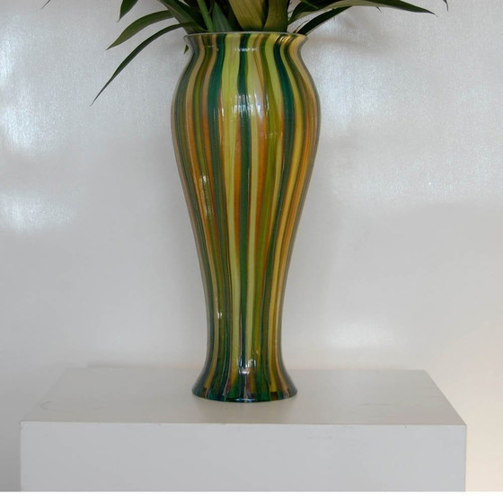 Image 1 of Tall Glass Relief Vase 'Japanese Reed' 