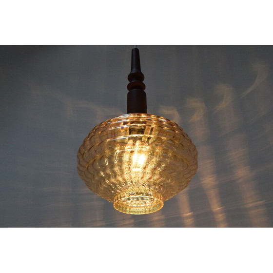 Image 1 of Lampada a sospensione vintage in vetro e legno, Cecoslovacchia 1960