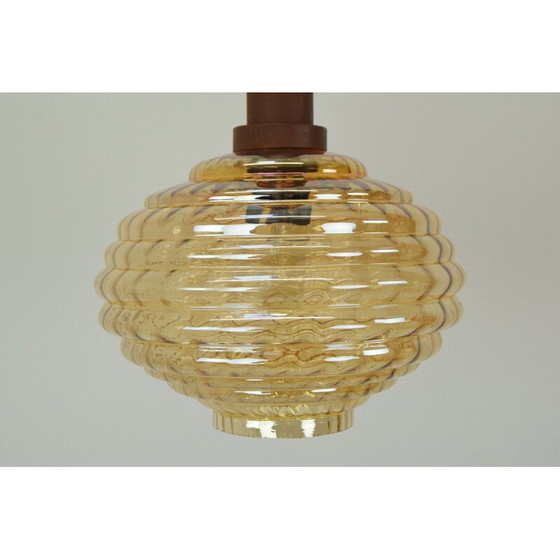 Image 1 of Lampada a sospensione vintage in vetro e legno, Cecoslovacchia 1960