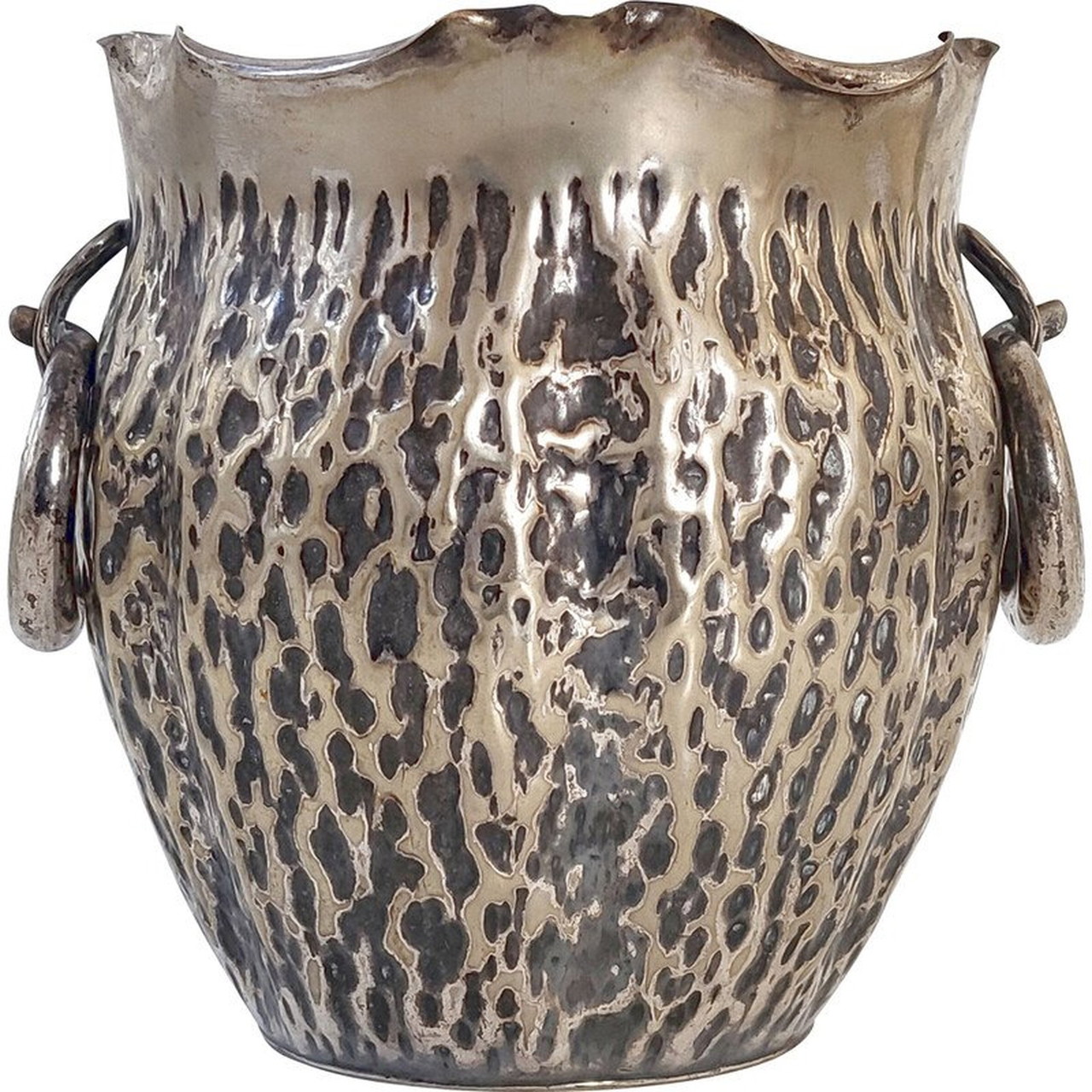 Grand seau à champagne rafraichisseur vintage en laiton doré et nacre