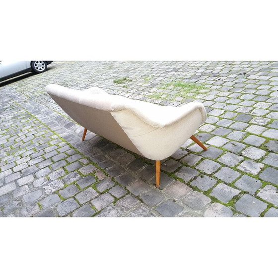 Image 1 of Vintage velvet 3-seater sofa with teak legs, 1950