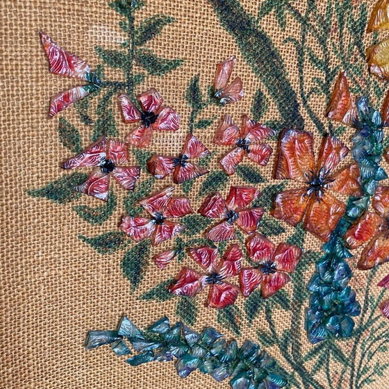 Image 1 of Vintage painting with diamond glass Bouquet by Thérèse Hémery, France 1970s