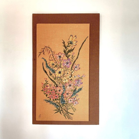 Image 1 of Vintage painting with diamond glass Bouquet by Thérèse Hémery, France 1970s