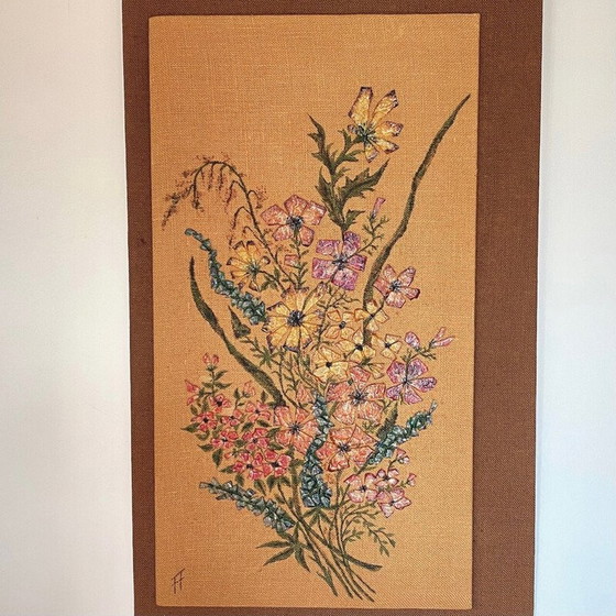 Image 1 of Vintage painting with diamond glass Bouquet by Thérèse Hémery, France 1970s