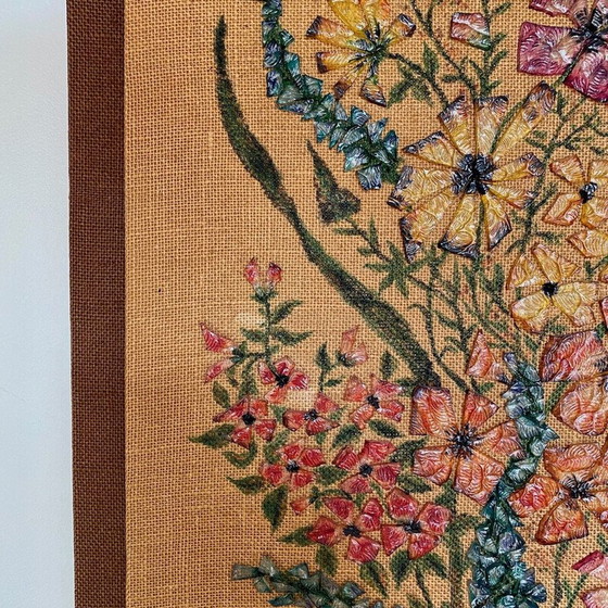 Image 1 of Vintage painting with diamond glass Bouquet by Thérèse Hémery, France 1970s