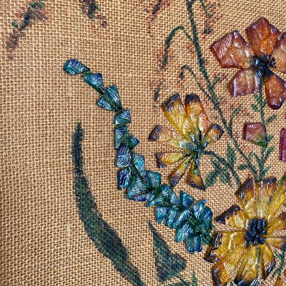 Image 1 of Vintage painting with diamond glass Bouquet by Thérèse Hémery, France 1970s