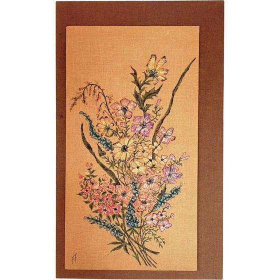 Image 1 of Vintage painting with diamond glass Bouquet by Thérèse Hémery, France 1970s
