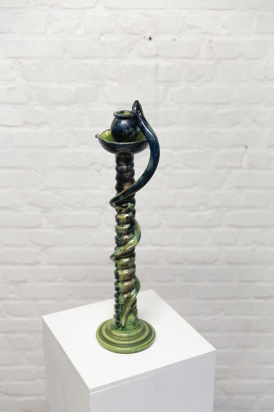 Image 1 of Bougeoir vintage barbotine serpent