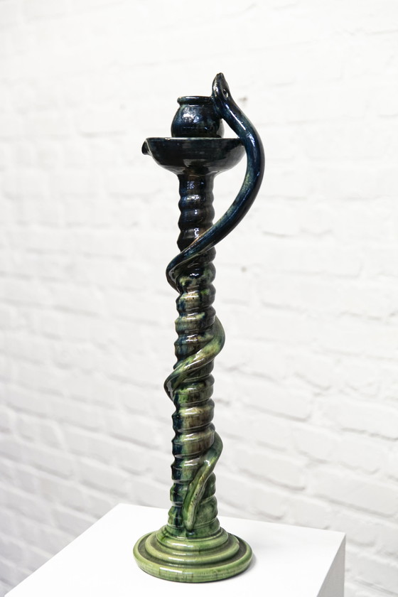 Image 1 of Bougeoir vintage barbotine serpent