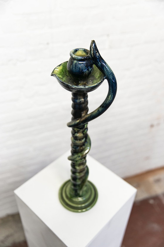 Image 1 of Bougeoir vintage barbotine serpent