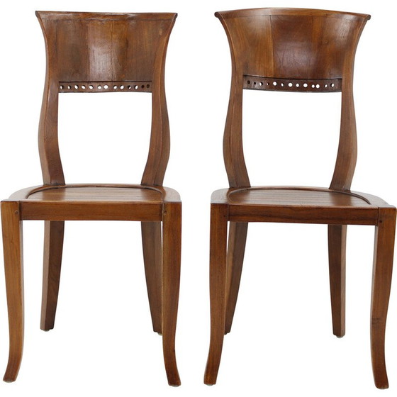 Image 1 of Pair of vintage solid teak chairs, India 1980