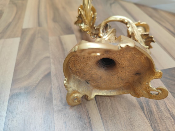 Image 1 of 2x candelabri riccamente decorati a 3 bracci, in ottone