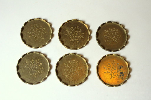 6 solid design brass coasters from the 60s - Marked