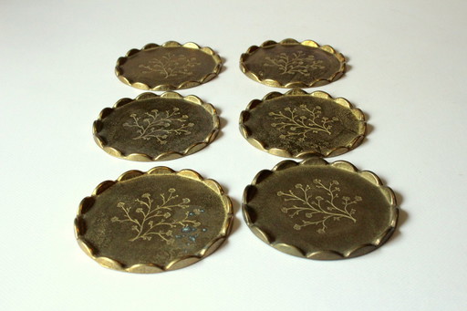 6 solid design brass coasters from the 60s - Marked