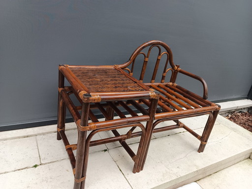 Banc téléphonique vintage en bambou et rotin