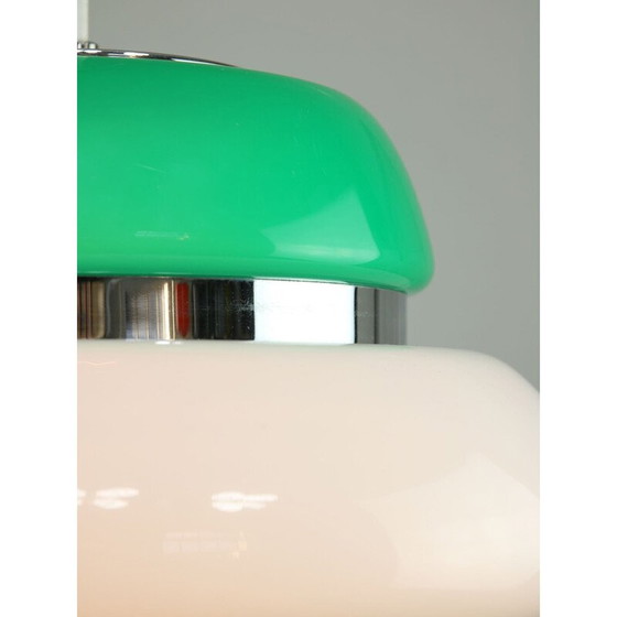 Image 1 of Lampada da soffitto vintage Space Age in vetro acrilico bianco e verde, Italia 1970