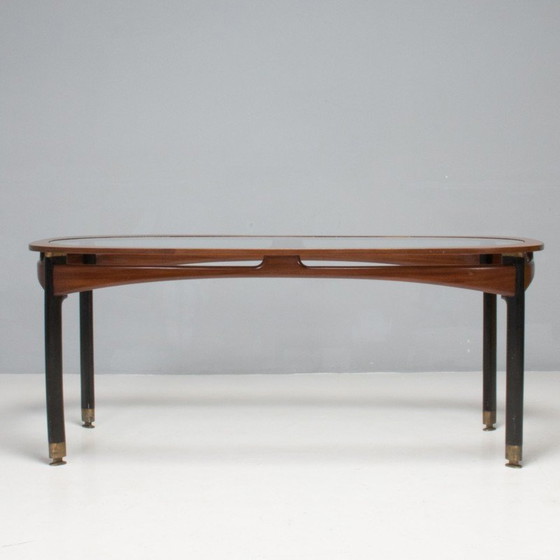 Image 1 of Vintage rosewood and glass table, Italy 1950