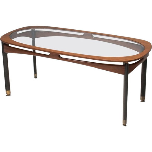Vintage rosewood and glass table, Italy 1950