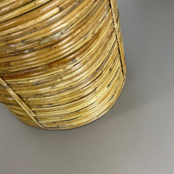 Image 1 of Vintage rattan and brass wastebasket, France 1960s