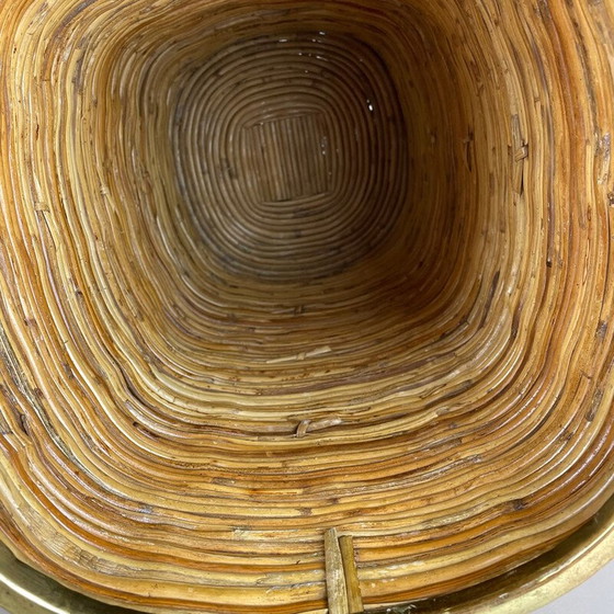 Image 1 of Vintage rattan and brass wastebasket, France 1960s