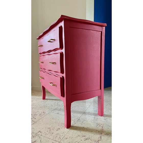 Image 1 of Vintage raspberry wood chest of drawers