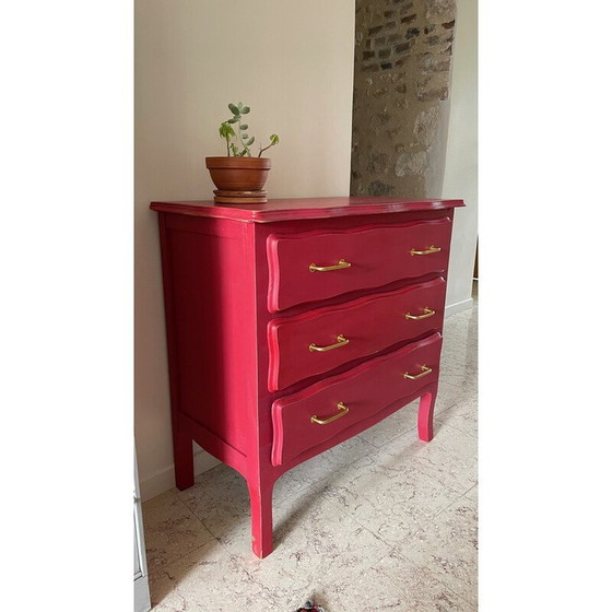 Image 1 of Vintage raspberry wood chest of drawers