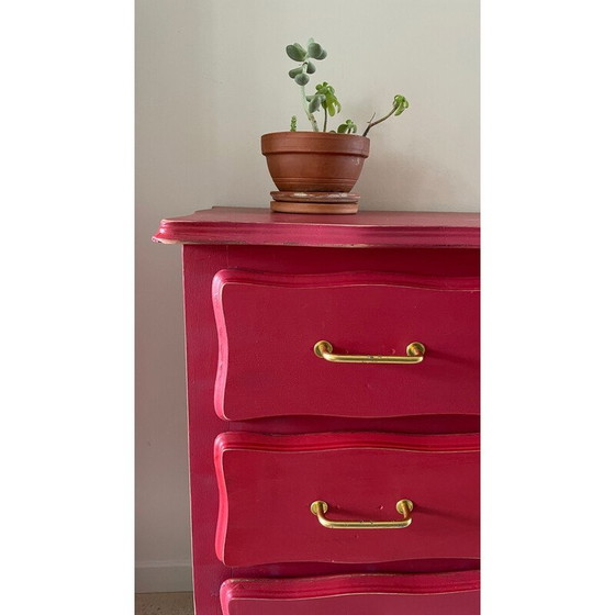 Image 1 of Vintage raspberry wood chest of drawers