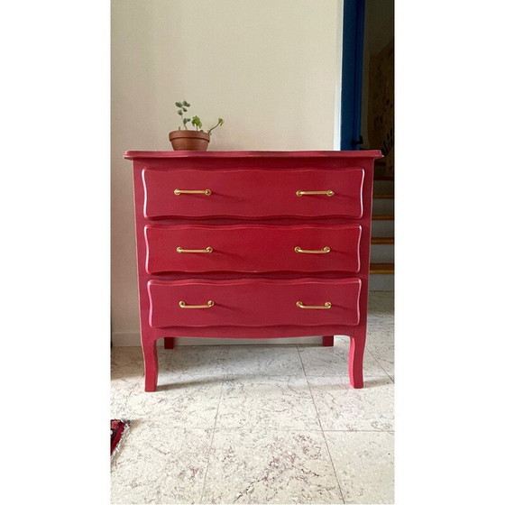 Image 1 of Vintage raspberry wood chest of drawers