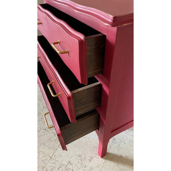 Image 1 of Vintage raspberry wood chest of drawers