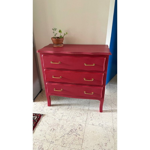 Vintage raspberry wood chest of drawers