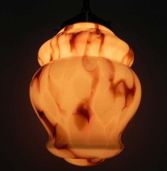 Image 1 of Art deco hanging lamp with marbled salmon-coloured shade