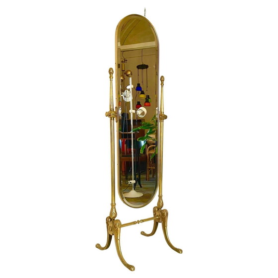 Image 1 of 1X Baroque Beveled A Brass Floor Mirror, Italy 1950S