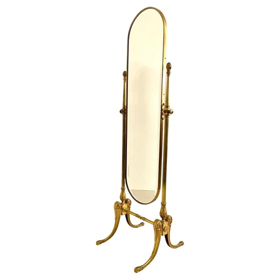 Image 1 of 1X Baroque Beveled A Brass Floor Mirror, Italy 1950S
